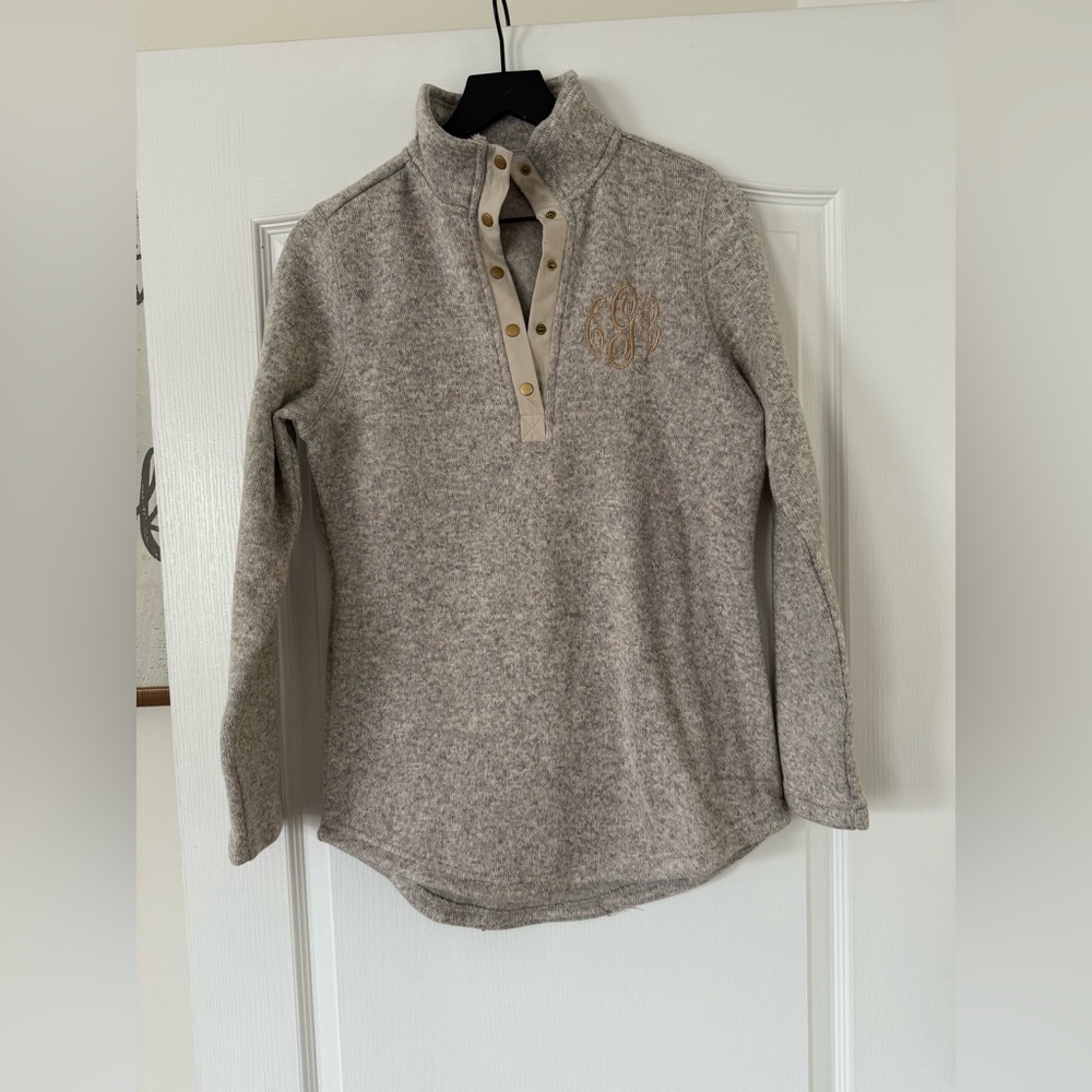 Marleylilly - Fleece Quarter Snap Pullover with EGL Monogram - Size Small